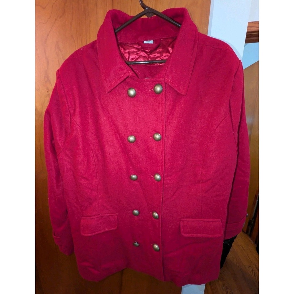 Columbia Women's Plus LS Deep Red Wool Winter Coat w/ Bronze Buttons Size 1X EUC